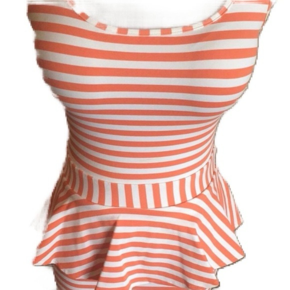 BEBE Striped Peplum Mini Dress Orange White Sleeveless Ruffle XS - Picture 4 of 5
